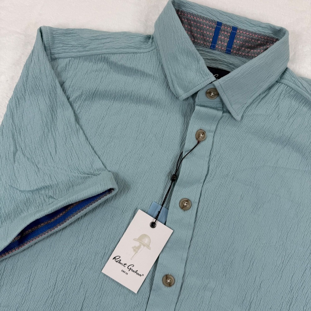 Robert Graham Hammond Tailored Fit Button‎ Up Shirt Light Blue Textured XL
